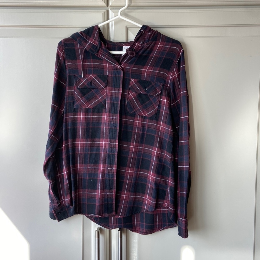 Hooded Flannel Long Sleeve Top
